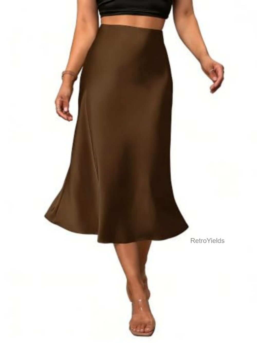 Satin Midi Skirt Fishtail A-Line High Waist Formal Party
